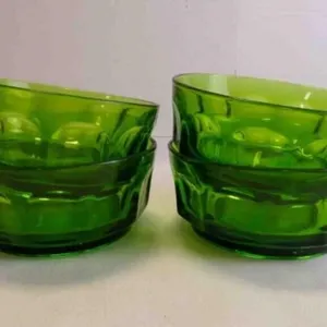 Vintage Avocado "Thumbprint" Glass Dessert Bowls