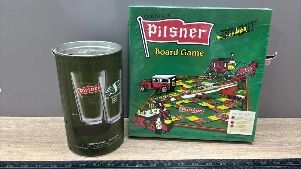 Pilsner Grey Cup Pub Glass, Leather Coaster The