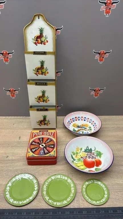 Household Items - Bill Tin Organizer, Bowls, Etc.