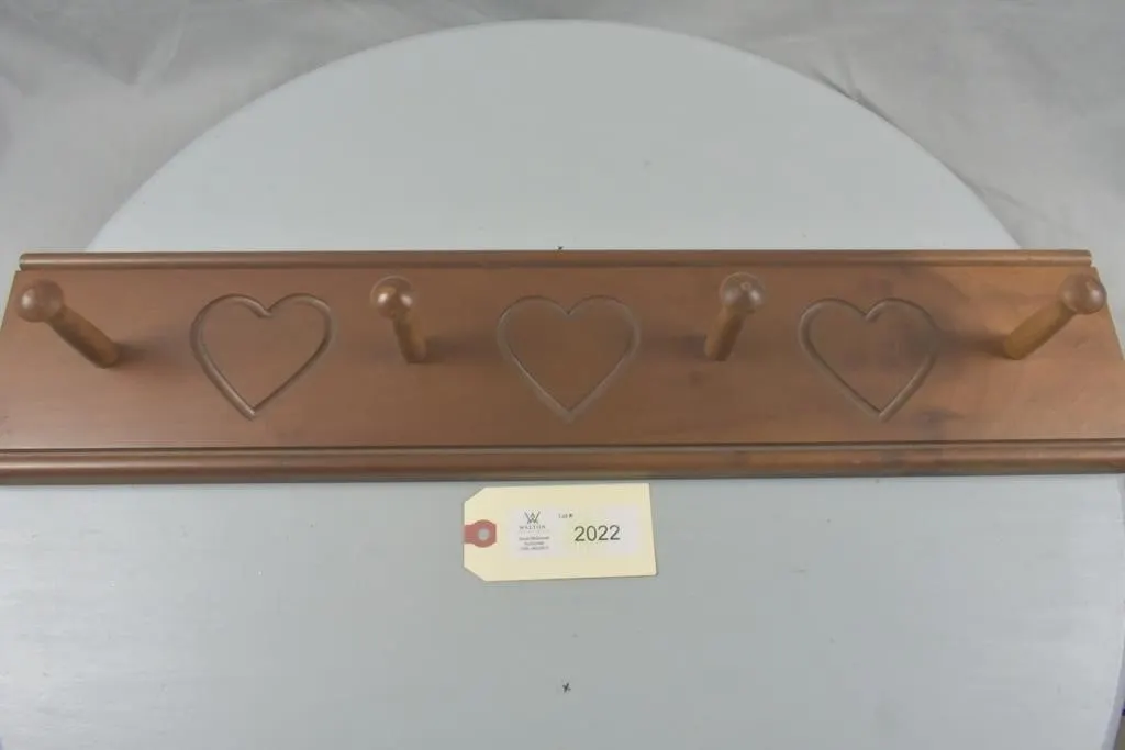 Wooden Peg Rack w/Hearts by W.C. Mock Family
