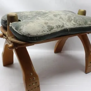 Camel Saddle Stool with Leather Cushions