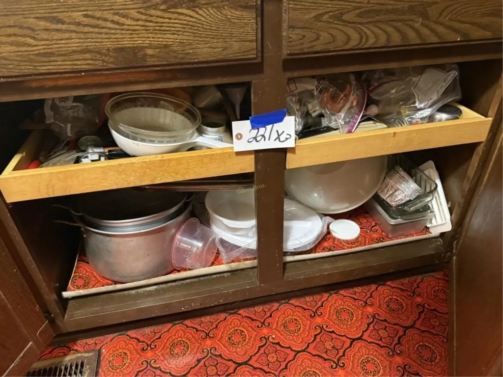 Contents of Lower Cabinets. Kitchen Items