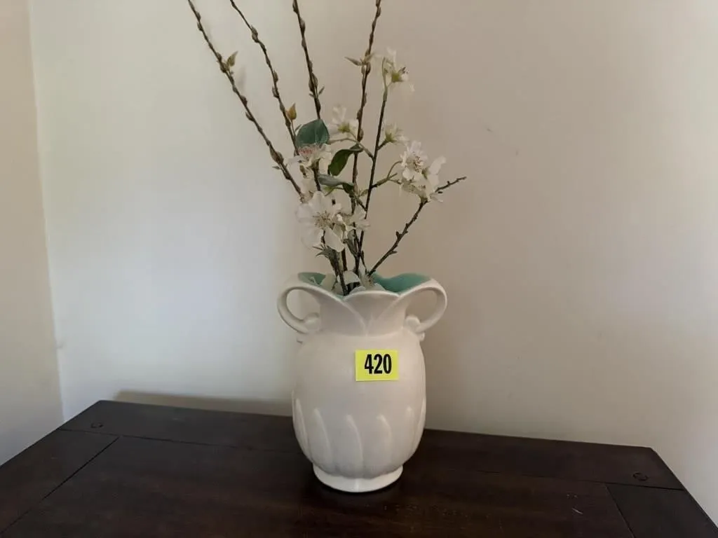 Red Wing pottery vase, florals