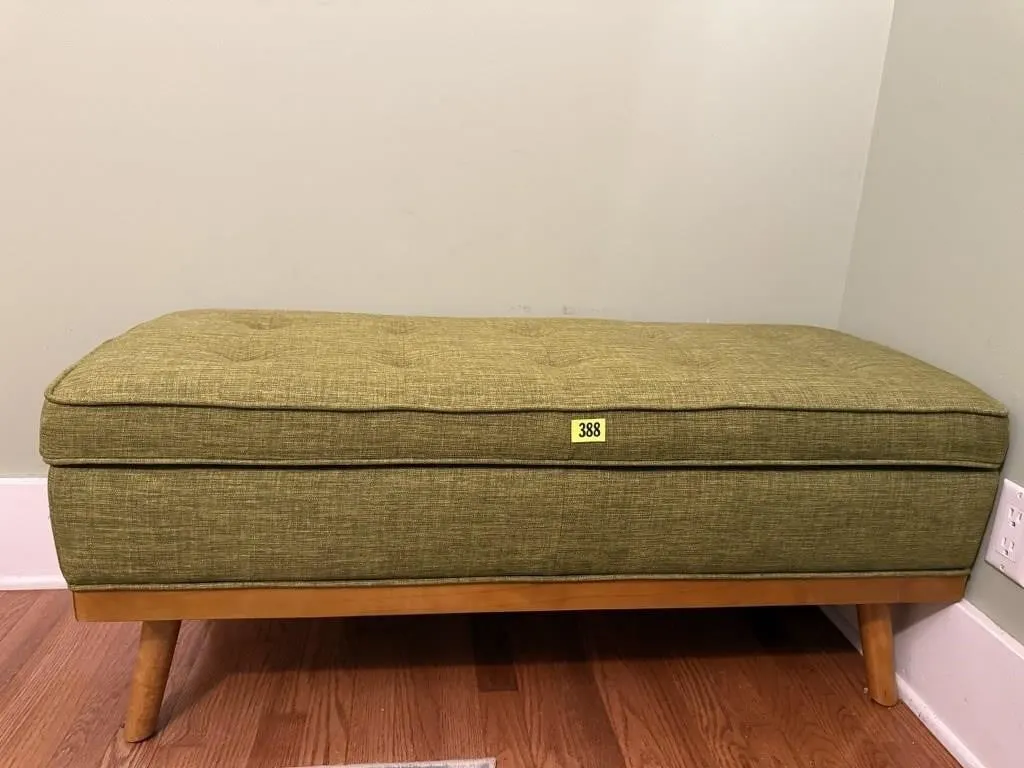 Green upholstered bench