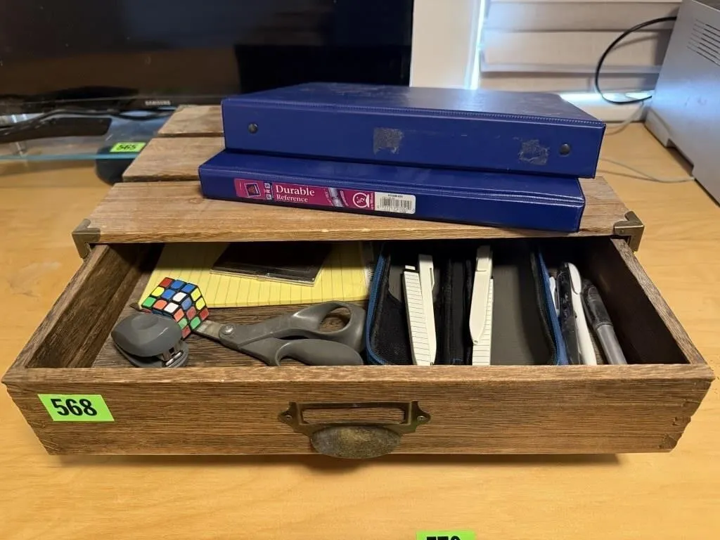 Desk organizer, office supplies, binders