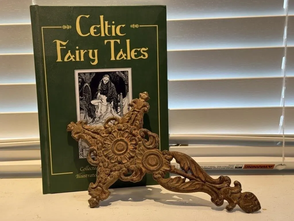 Celtic Fairy Tales book, metal cross