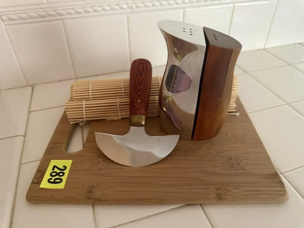 Cutting board, bamboo sushi rollers, Stohlman