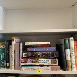 Shelf of botanical, gardening books