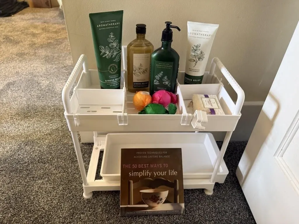 Spa lot, bath bombs, stress relief lotion, soap,