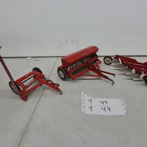 Tru-Scale Pressed Steel Sickle Mower, Grain Drill, and 4-Bottom Plow, circa