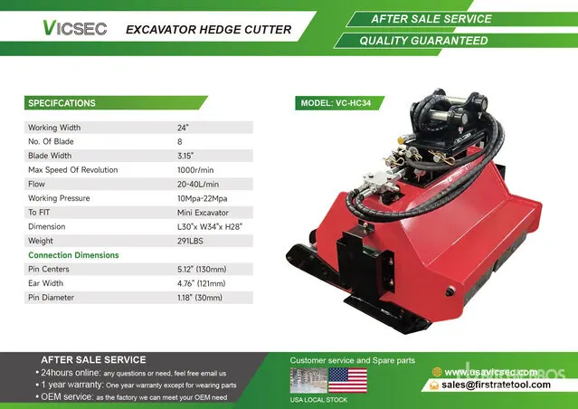2026 VICSEC VC-HC34 24 in Excavator Hedge Cutter (Unused)