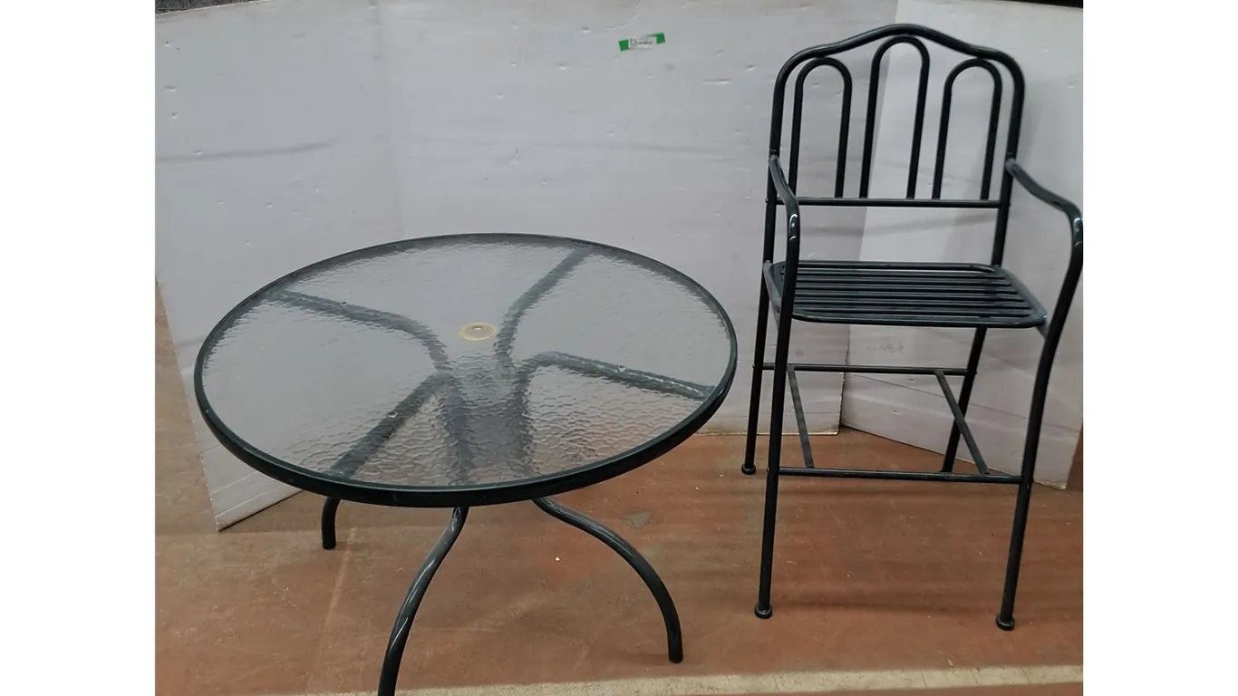 *** Glasstop Table (40x27.5") & Raised Chair (46") - As Is, Pickup Only