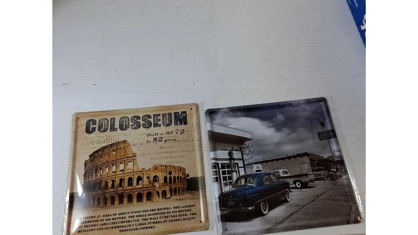 Colosseum and Vintage Gas Station Wall Mounted Metal Sign