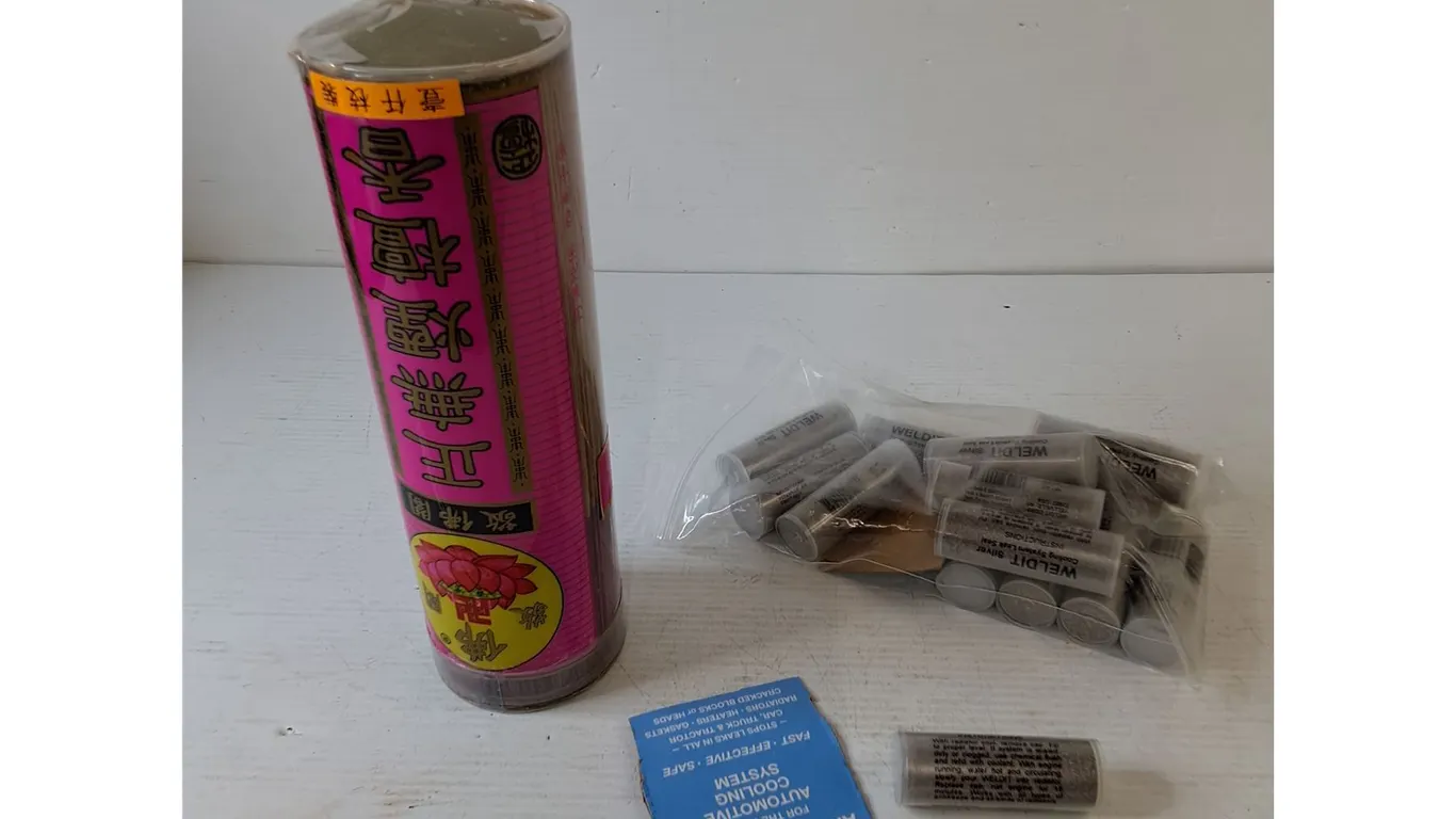 Plastic Canister with Incense Sticks, (14) Welding Silver Cooling System Leak Seal