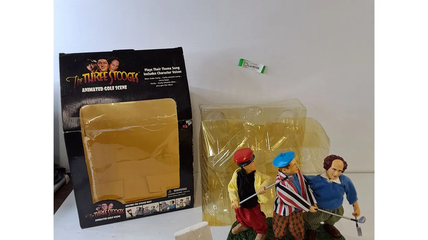 Three Stooges Animated Golf Scene Statue with Box, AC/DC Adapter All Untested As-Is