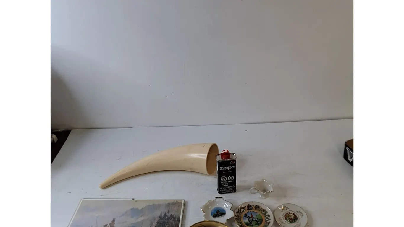 Lewis & Clark Painting Print, Plastic Horn, (6) Commemorative Plates & Teacup No Shipping