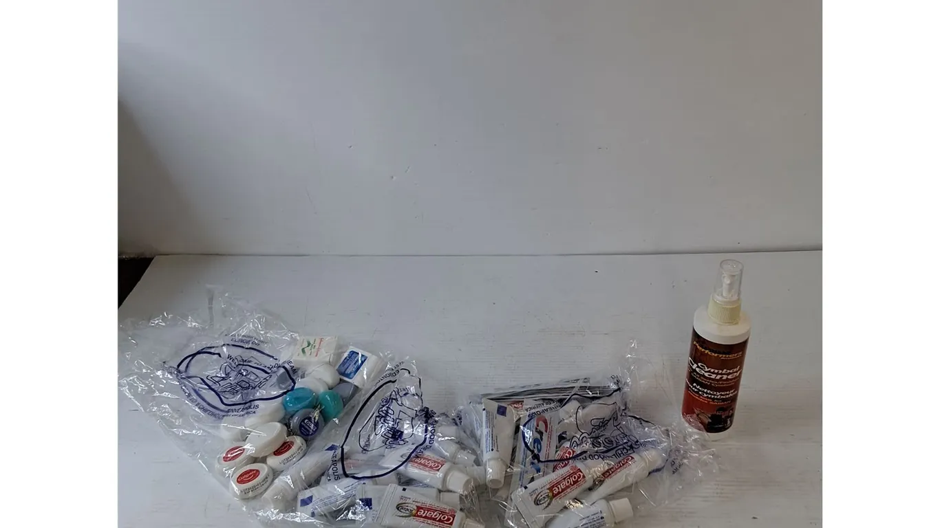 Assorted Dental Care Items, Colgate Mini Toothpaste, Dental Floss, Cymbal Cleaner