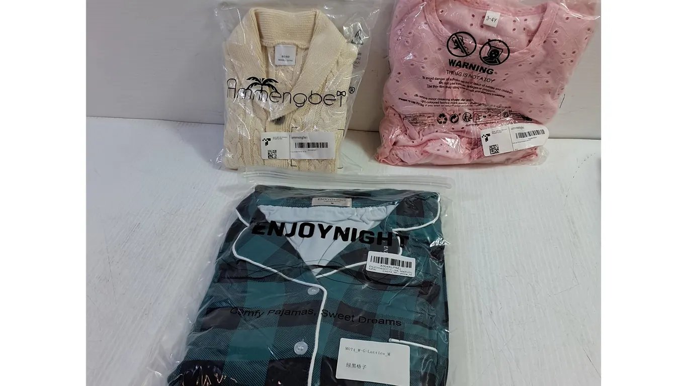 PJs (Sz. M), Girls Dress (3-4 Years), Boys Sweater - PJs Sealed