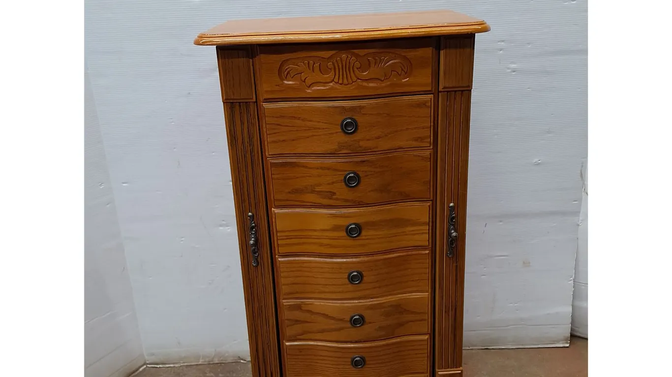 *Wooden Jewelry Armoire-(5) Drawers, (2) Side Compartments,Top Compartment - 18.5x37x12.5", PU Only