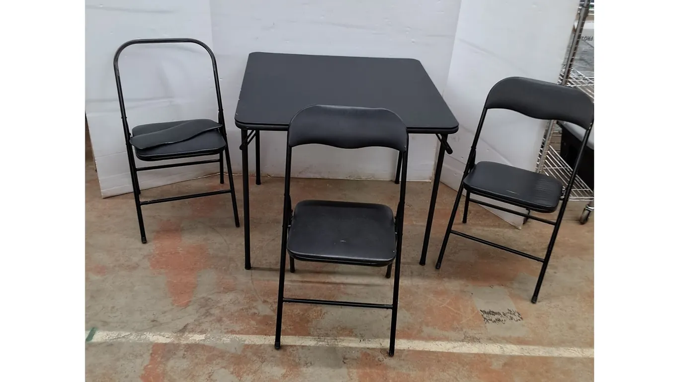 *Folding Table (34x28.5") & (3) Folding Chairs - As Is, Pickup Only
