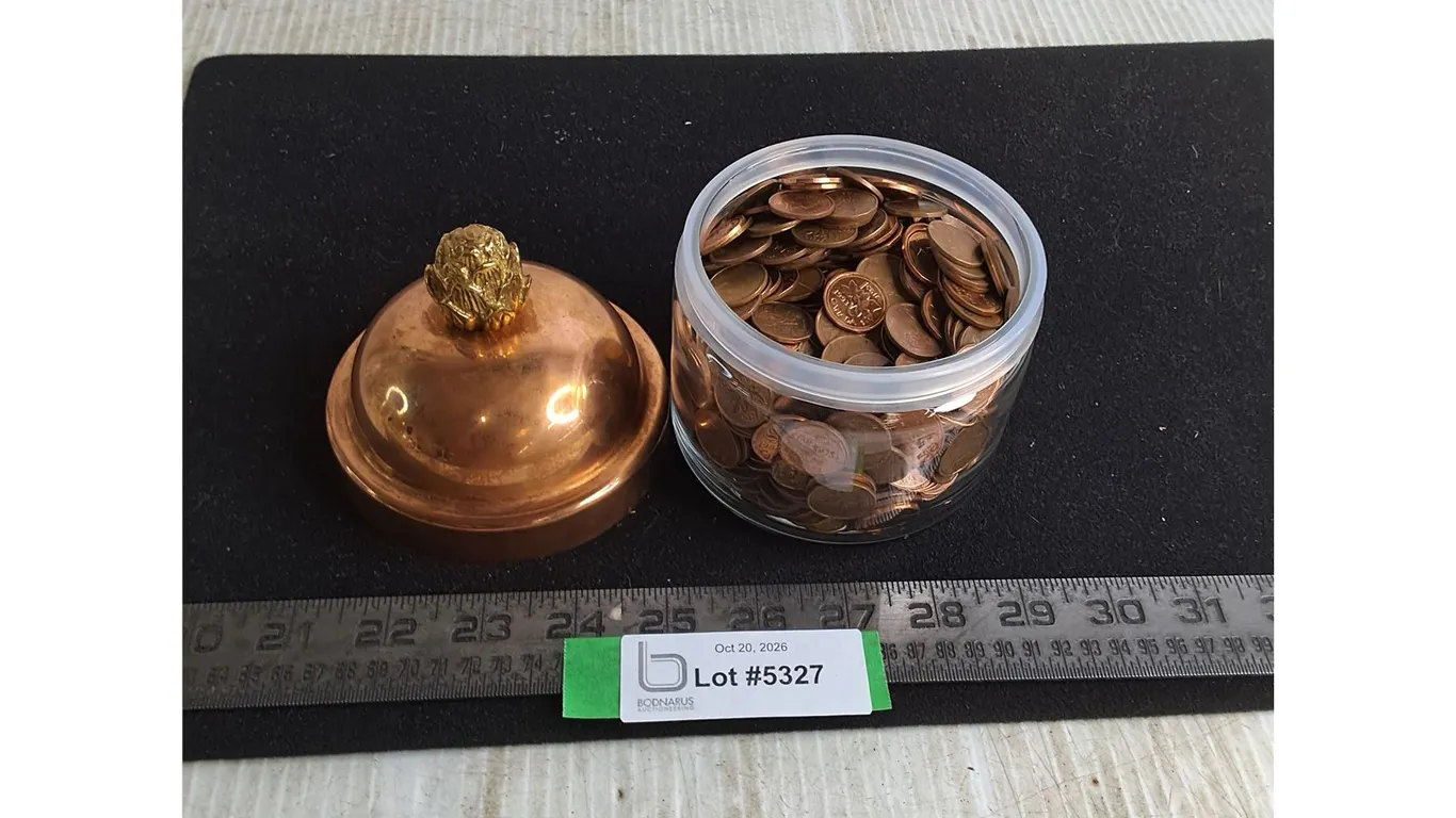 Copper Lidded Sealer Jar Full of Canadian Pennies