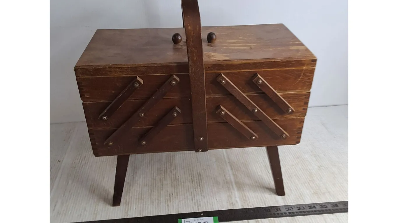 Vintage Wooden Sewing Kit Table - 17x9x17", Pickup Preferred