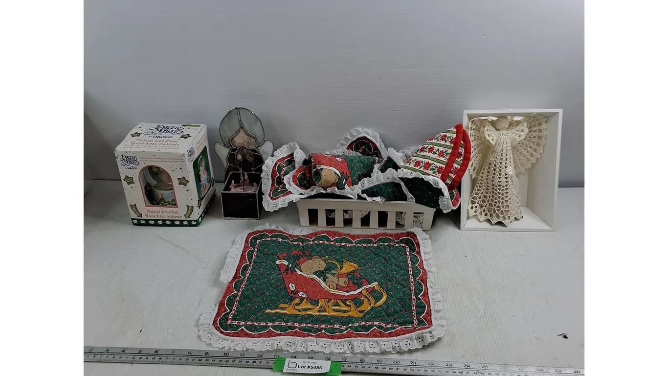Musical Snowglobe - New in Box - Christmas Placemats - Doily Angel - Stained Glass Candle Holder