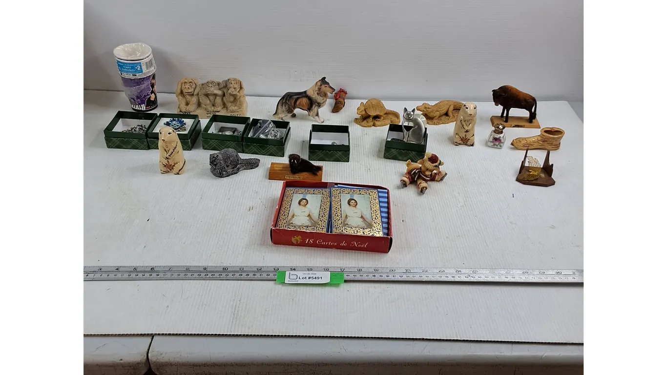 (12) Decorative Animal Figures - (6) Boxes of Various Jewlery - As Is