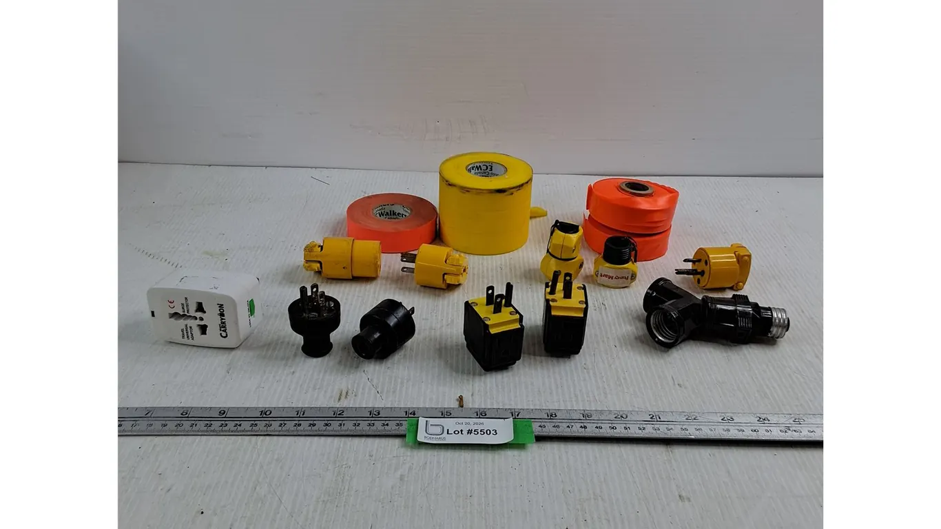 (6) Rolls of Surveyor's Tape - Various Plug Heads - Travel Power Outlet Adapter - As Is