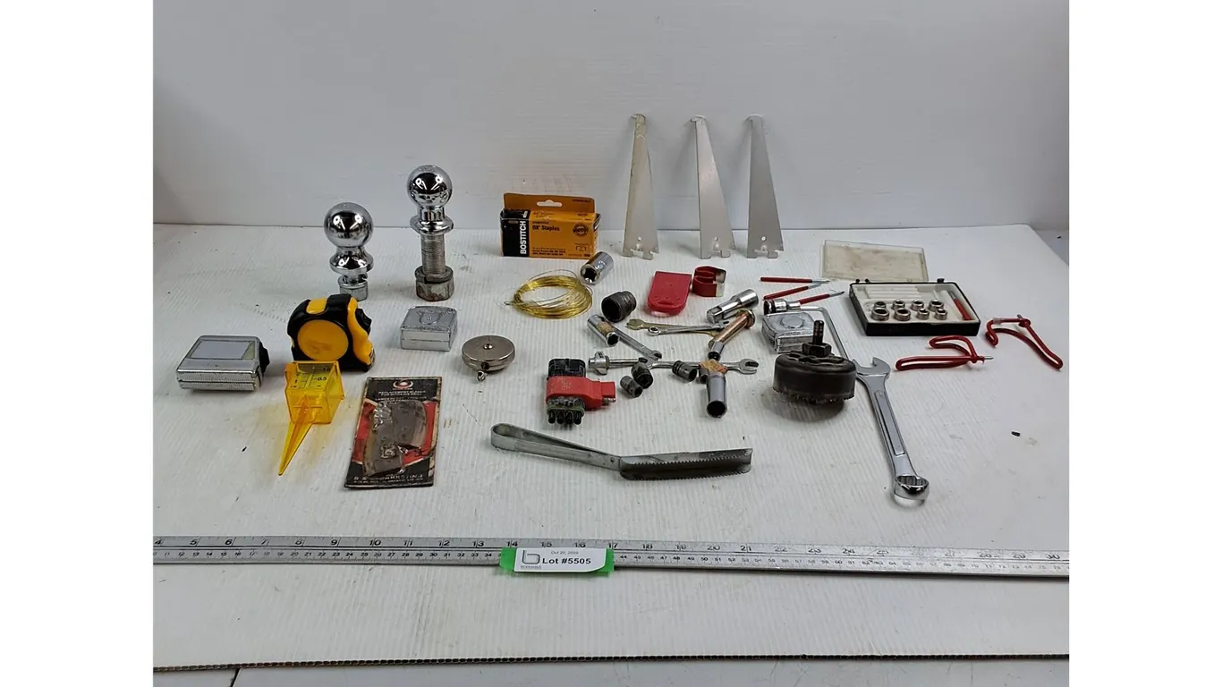 2" Trailer Ball - 1 &1/8" Trailer Ball - (4) Measuring Tapes - Misc. Wrenches & Sockets