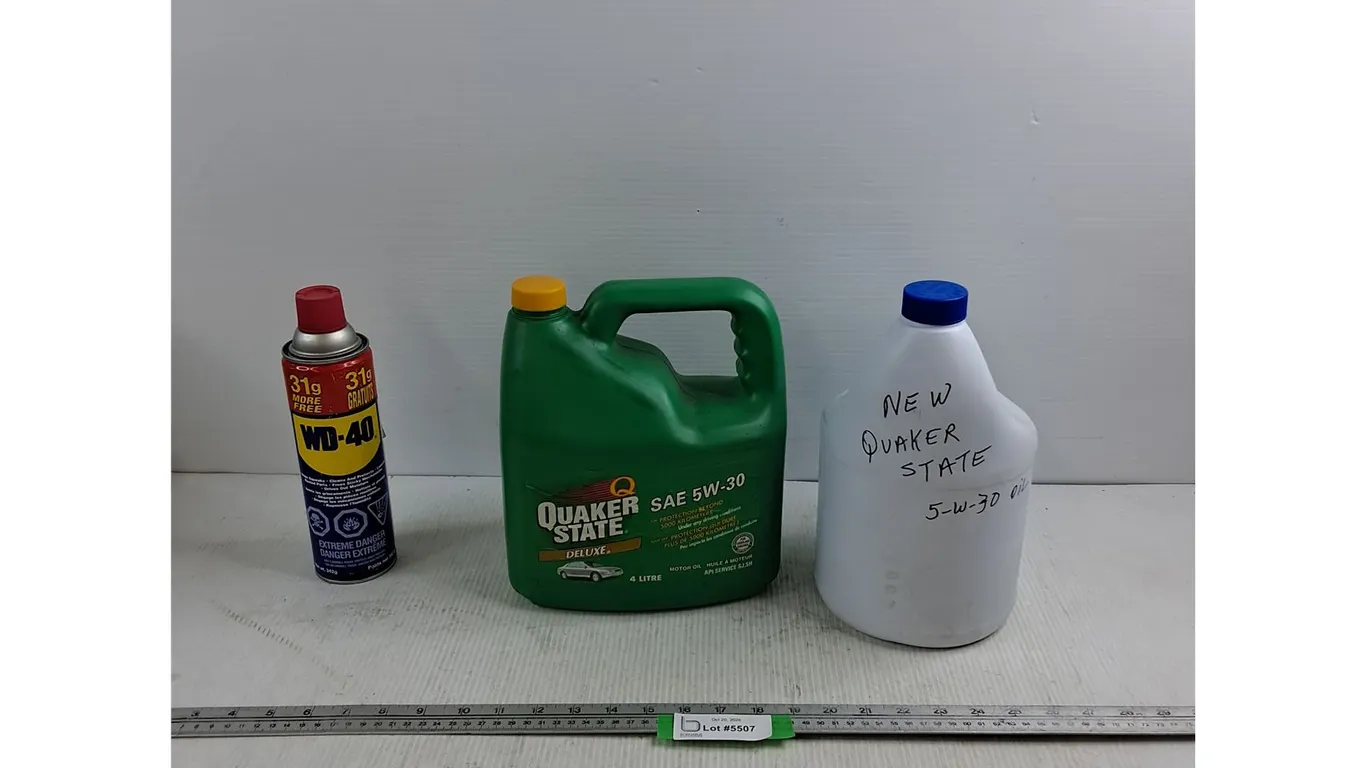 Motor Oil (Unknown Quantity) Unknown Liquid of Unknown Quantity (Oil Written on Container)