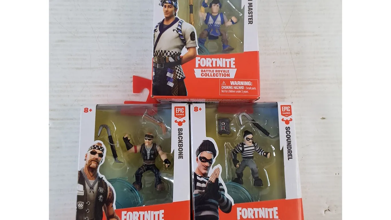 (3) Fortnite Battle Royal Collection Figures, Backbone, Scoundrel, Sushi Master, All Sealed