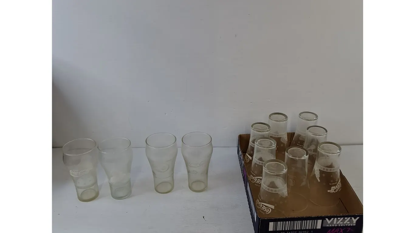 (12) Coca Cola Glasses, (8) Christmas Cups, (4) NHL 75th Anniversary Cups