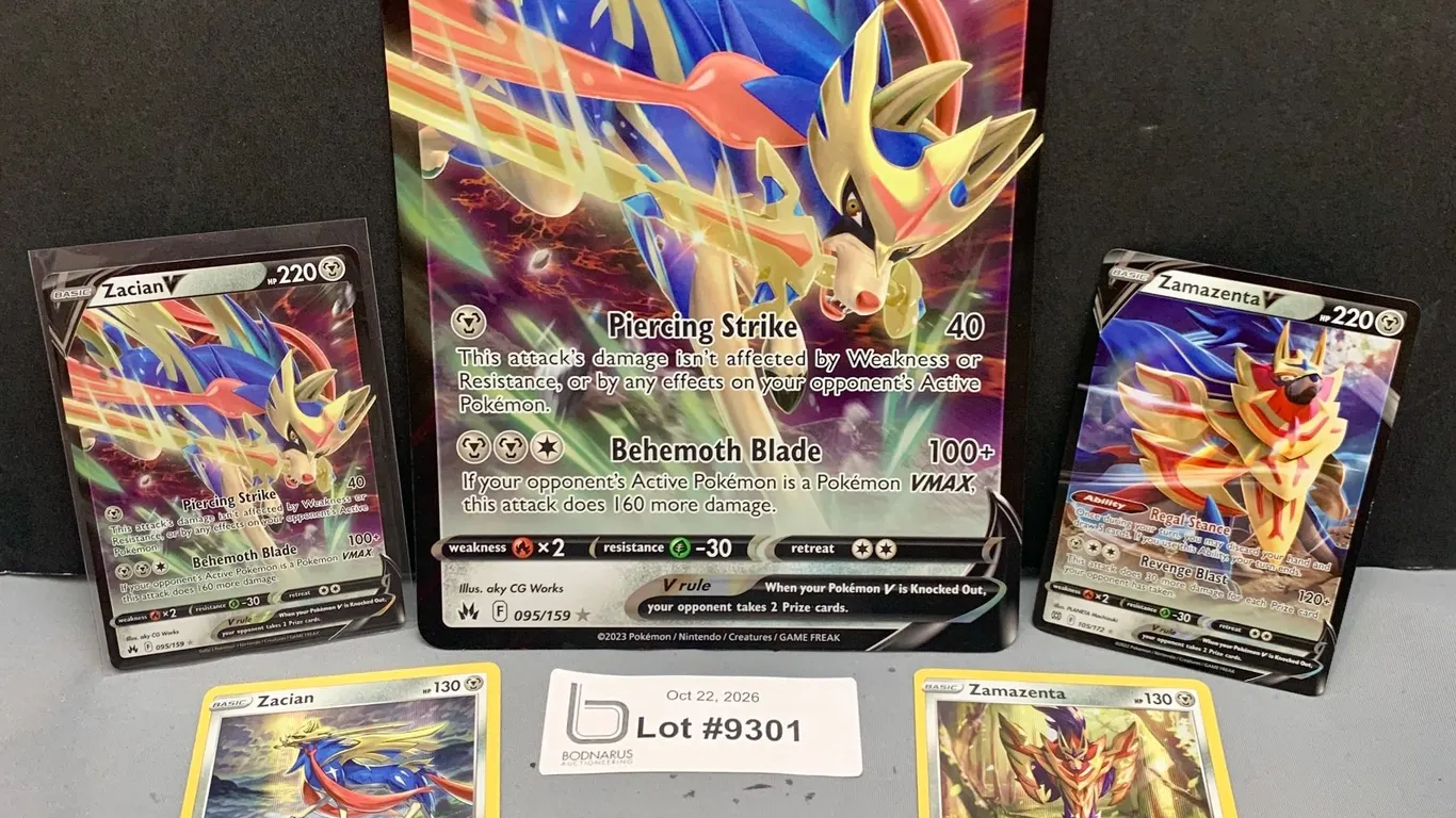 (5) Pokemon - Zacian V Jumbo Holo Card & 4 x Holo Cards Complete PROMO Card Set Mint Authentic