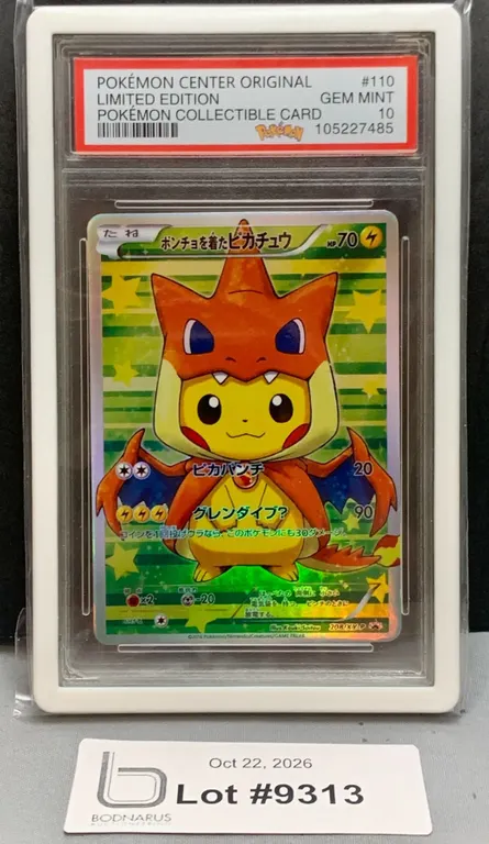 Pokemon Center Japanese Encased - Limited Edition PIKACHU CHARIZARD PONCHO #208/XY-P Holo Promo Card
