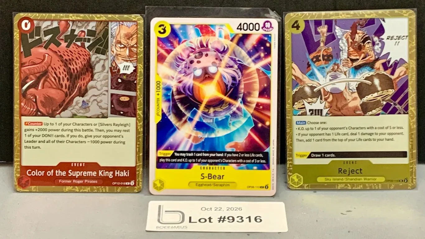 (3) ONE PIECE - 2 x Gold Foil & 1 x Regular Cards Mint Authentic
