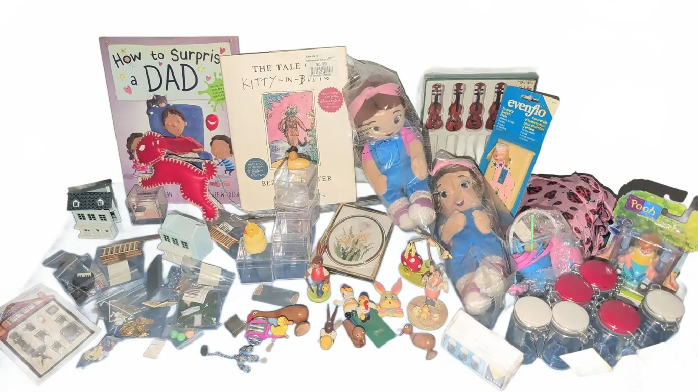 Children's Books, Dolls, Miniature Figures, Toys, and Craft Supplies Lot