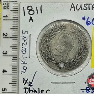 Austria : 1811 : 20 Kreuzers : Francis I (Holed) (Comp : Silver : .583)