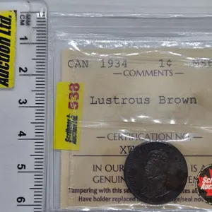 Canada One Cent 1934 (ICCS Cert :MS62 : Lustrous Brown)