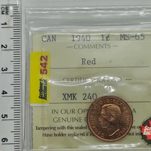 Canada One Cent 1940 (ICCS Cert : MS-65 : Red)