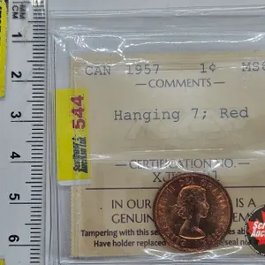 Canada One Cent 1957 (ICCS Cert : MS65 : Hanging 7 ; Red)