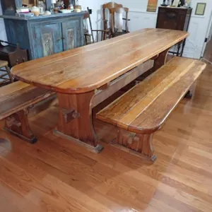Wood Trestle Dining Table & Benches