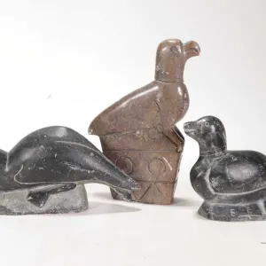 Three Inuit carved soapstone birds including 3 1/4", signed by artist Jose Pappy and numbered 1269 p