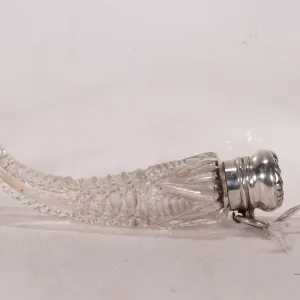 Antique Victorian horn shaped cut glass perfume bottle with original glass stopper and sterling silv