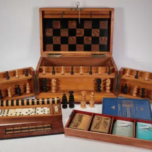 Antique F.H. Ayres Compendium of Games including chess, checkers, backgammon, draughts, dominos, car