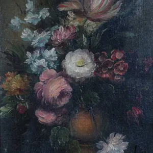 Vintage gilt framed original oil on canvas floral still-life, signed by artist, 9 1/2" X 7 1/2"