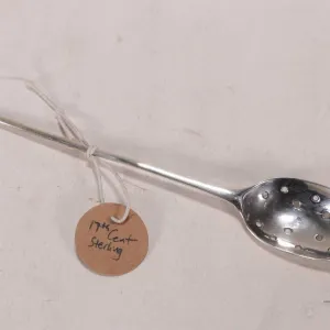 Antique Georgian sterling silver mote spoon, with bowl used to skim tea leaves and spiked handle for