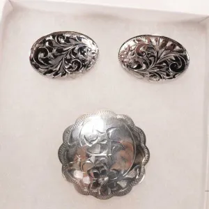 Birks chased sterling silver brooch and a pair of chased sterling silver screw back earring