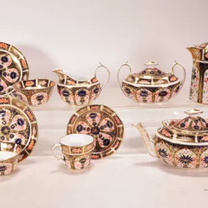 Royal Crown Derby "Old Imari" 1128 teapot cream and lidded sugar plus hot water pot and three teacup