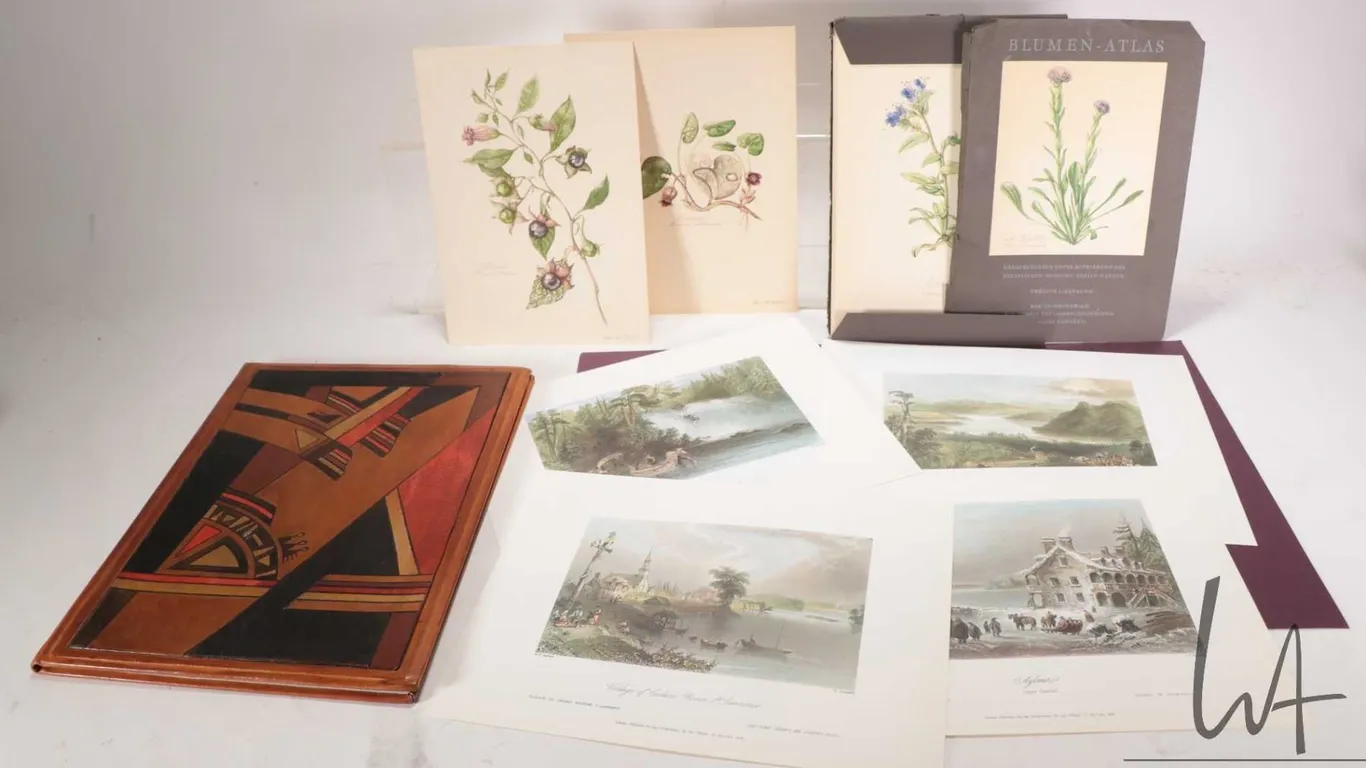 Folio containing twenty two Blumen-Atlas botanical floral prints, each approximately 9 1/2" X 6 1/2,